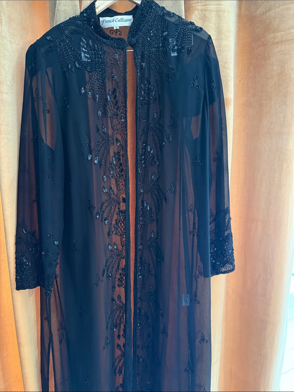 Vintage Sheer Embroidered Black Tunic Robe